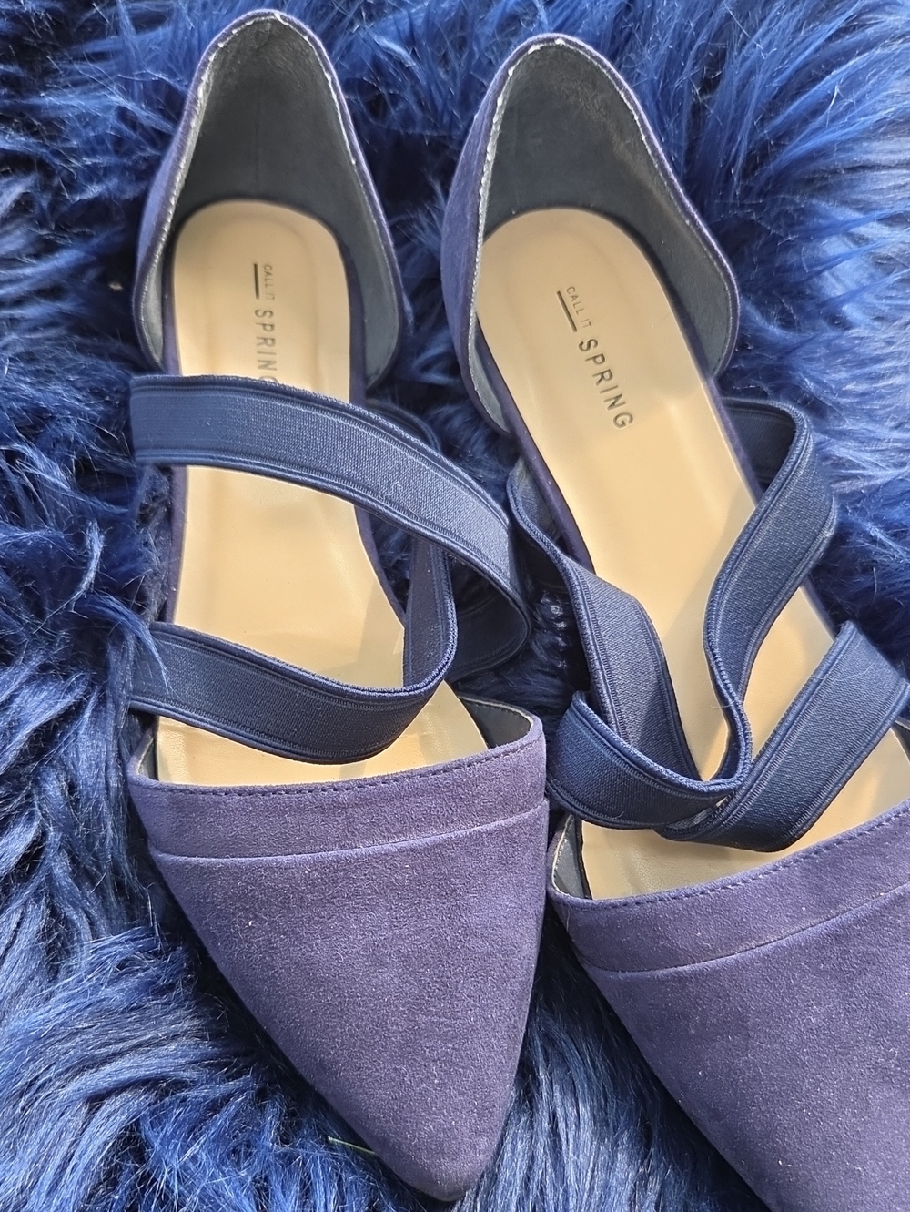 Call It Spring Women's Navy Pointed D'Orsay Flats with Elastic Cross Straps